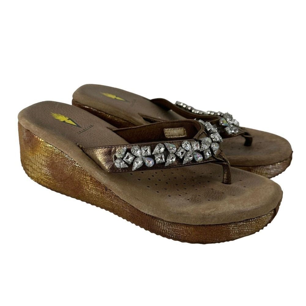 Very Volatile Platform Sandals Jeweled Bronze Metallic Python Womens Size 11